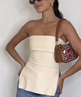 Women's Strapless Tube Corset Side Zipper Tops Solid Vintage Off Shoulder Lady Sexy Slim Backless Bustiers Tops